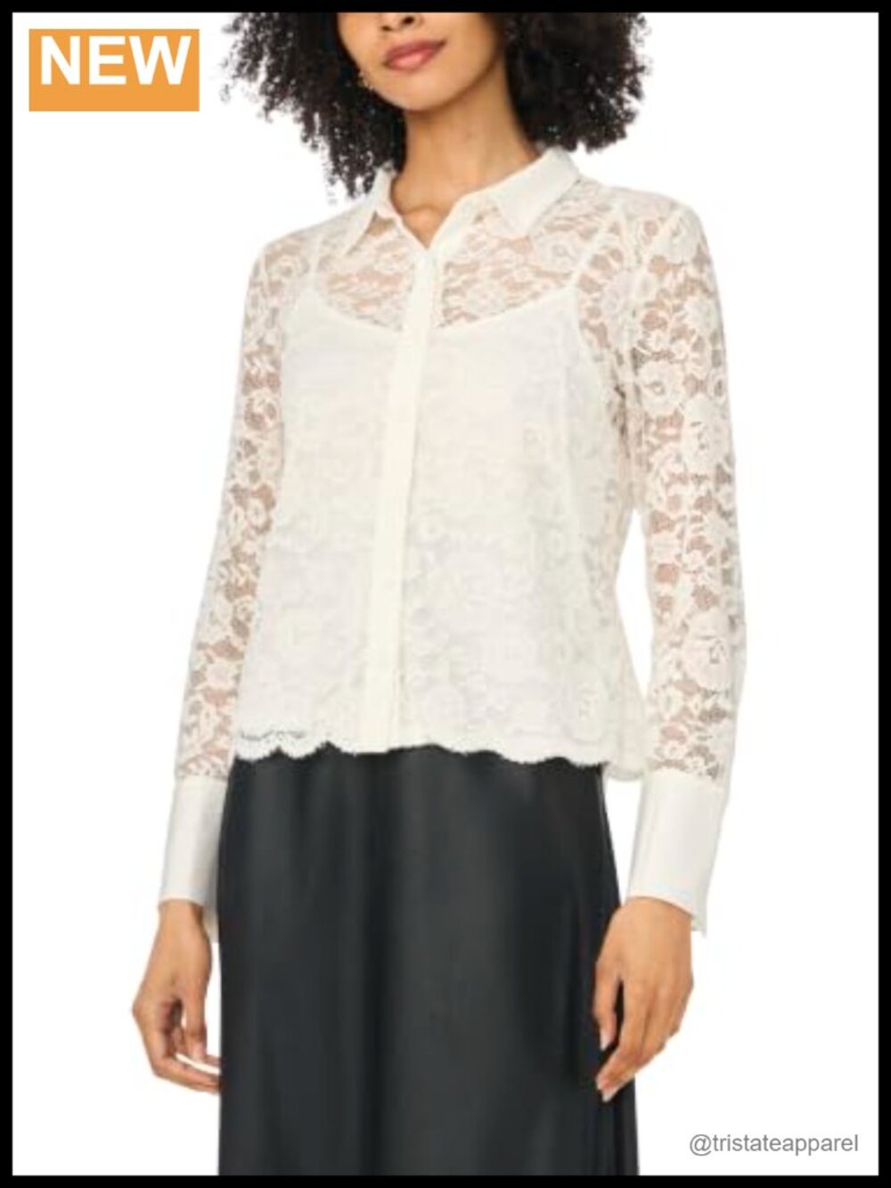 Vince Camuto Lace Long Sleeve Collared Button Down Knit Blouse